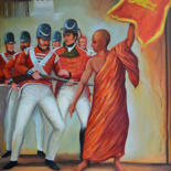 Painting titled "Patriotic Martyr" by Nilantha Vidanarachchi, Original Artwork, Oil Mounted on Wood Stretcher frame