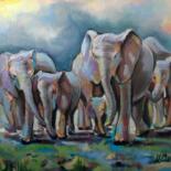 Картина под названием "elefants serengety" - Nina Silaeva, Подлинное произведение искусства