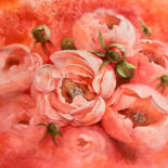 Peinture intitulée "Coral charm peonies" par Nina Ingilevich, Œuvre d'art originale, Aquarelle