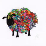 Dessin intitulée "Cartoons sheep colo…" par Art De Noé, Œuvre d'art originale, Encre
