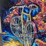 Painting titled "Велосипед" by Oksana Almiz, Original Artwork, Oil Mounted on Wood Stretcher frame