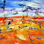 Painting titled "Magic Landscape" by Oksana Veber, Original Artwork, Acrylic Mounted on Wood Stretcher frame