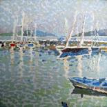 Pintura intitulada "Boats in the marina" por Oksana Veber, Obras de arte originais