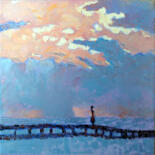 Painting titled "Sunset dreams" by Oksana Veber, Original Artwork, Oil Mounted on Wood Stretcher frame