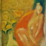 Painting titled "Fireplace" by Oksana Veber, Original Artwork, Oil Mounted on Cardboard