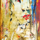 Painting titled "Portrait in red" by Oksana Veber, Original Artwork, Acrylic Mounted on Wood Stretcher frame