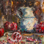 Painting titled "Still life with pom…" by Oleg Sharapanovsky, Original Artwork, Oil Mounted on Wood Stretcher frame