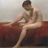 Peinture intitulée "Nude on red" par Oleg Sergeev, Œuvre d'art originale, Pastel
