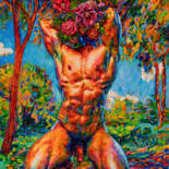 Painting titled "Nude with a Flower…" by Oleksandr Balbyshev, Original Artwork, Oil Mounted on Wood Stretcher frame