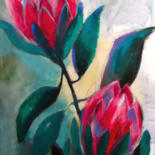 Painting titled "Protea - African Ro…" by Olga David, Original Artwork, Acrylic Mounted on Wood Stretcher frame
