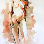 Dessin intitulée "Aktstudie 1017 Frau…" par Olga David, Œuvre d'art originale, Aquarelle