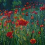 Painting titled "Poppy meadow" by Olga Knezevic, Original Artwork, Oil
