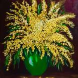 Painting titled "Mimosas in a green…" by Olga Koval, Original Artwork, Oil