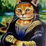 Painting titled "Cat La Gioconda. Fe…" by Olga Koval, Original Artwork, Oil