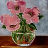 Painting titled "Bouquet of wild cor…" by Olga Koval, Original Artwork, Oil Mounted on Wood Stretcher frame