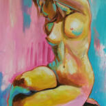 Painting titled "Nude in turquoise" by Olha Komisaryk (OK), Original Artwork, Oil