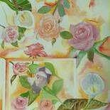 Painting titled "Roses et Arums" by Olivier Follin, Original Artwork, Watercolor
