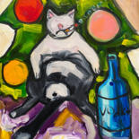 제목이 "New year cat"인 미술작품 Sasha Neschastnova로, 원작, 기름