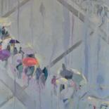 Painting titled "Foule sous la pluie" by Oscar Torres Perez, Original Artwork, Oil