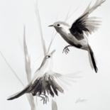 Peinture intitulée "Oiseaux / Sumi-e #a…" par Oscar Torres Perez, Œuvre d'art originale, Encre