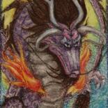 Dessin intitulée "Purple dragon" par Oxana Kondratenko, Œuvre d'art originale, Pastel
