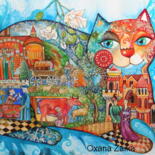 Painting titled "medieval cat" by Oxana Zaika, Original Artwork, Watercolor