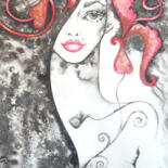 Painting titled "Bather with black h…" by Iryna Tatur, Original Artwork, Ink