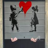 Painting titled "Banksy ca suffit !!…" by Paddy, Original Artwork, Acrylic Mounted on Wood Stretcher frame