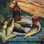 Peinture intitulée "Still life with fish" par Paintings By Various Artists From Ukraine, Œuvre d'art originale, Huile