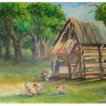 Painting titled "Hens in the cattle" by Prashanth Paladugu, Original Artwork, Oil