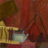 Painting titled "Red Still Life : 35…" by Pamela Rys, Original Artwork, Oil