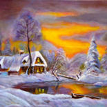 Painting titled "Winter fairytale, C…" by Pannochki.Art, Original Artwork, Oil