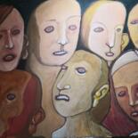 Schilderij getiteld "Talking heads" door Paolo Erriu, Origineel Kunstwerk, pigmenten Gemonteerd op Frame voor houten brancard