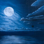 Painting titled "Clair de lune 02" by Pascal Genevois, Original Artwork, Oil Mounted on Wood Stretcher frame