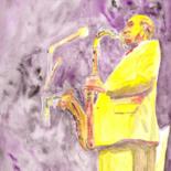 Painting titled "saxophoniste" by Pascale Coutoux, Original Artwork, Watercolor