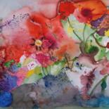 Peinture intitulée "Paysage fleuri" par Pascale Coutoux, Œuvre d'art originale, Aquarelle