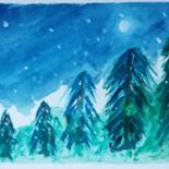 Peinture intitulée "sapins sous la neige" par Pascale Coutoux, Œuvre d'art originale, Aquarelle