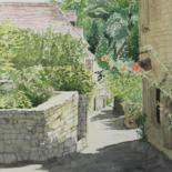 Painting titled "ruelle à saint cirq…" by Pascal Riviere, Original Artwork, Watercolor