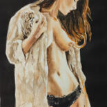 Schilderij getiteld "Young woman-erotic…" door Pasha Laponog, Origineel Kunstwerk, Aquarel