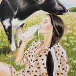 Pintura intitulada "Milkmaid, Erotic pa…" por Pasha Laponog, Obras de arte originais, Óleo