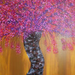 Painting titled "Cerisier en Fleur" by Patrice Gruchala, Original Artwork, Acrylic Mounted on Wood Stretcher frame