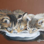 Drawing titled "le petit dej des ch…" by Patricia Hyvernat, Original Artwork, Pastel