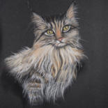 Drawing titled "le chat maine coon…" by Patricia Hyvernat, Original Artwork, Pastel