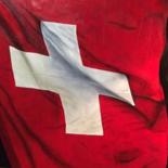 Malerei mit dem Titel "Drapeau Suisse  - d…" von Patricia Lei Ulvoas, Original-Kunstwerk, Öl