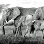 Tekening getiteld "Elephants on the Ma…" door Paul Stowe, Origineel Kunstwerk, Potlood