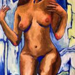 Peinture intitulée "Bleu saphir 2" par Pauline Naret, Œuvre d'art originale, Huile Monté sur Châssis en bois