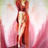 Картина под названием "Mulher de vestido v…" - Paulo Di Santoro, Подлинное произведение искусства, Акварель