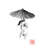 Dessin intitulée "geisha nude umbrella" par Péchane, Œuvre d'art originale, Aquarelle