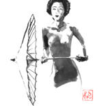 Drawing titled "geisha nude and umb…" by Péchane, Original Artwork, Watercolor