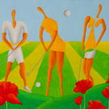 Painting titled "GOLF - Golf Lesson…" by Peter Vamosi, Original Artwork, Acrylic Mounted on Wood Stretcher frame